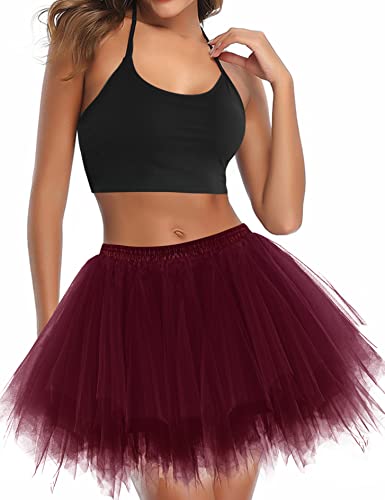 UOTORI Tüllrock Damen Tutu Kurz Petticoat Unterrock Ballet Tanzrock Vintage Tüll Kinder Retro Ballettrock Burgundy L von UOTORI