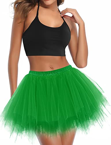 UOTORI Tüllrock Damen Tutu Kurz Petticoat Unterrock Ballet Tanzrock Vintage Tüll Kinder Retro Ballettrock Grün L von UOTORI