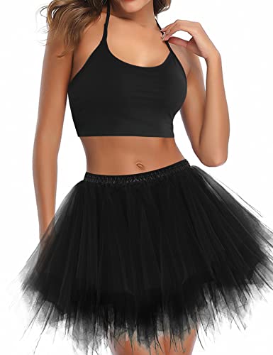 UOTORI Tüllrock Damen Tutu Kurz Petticoat Unterrock Ballet Tanzrock Vintage Tüll Kinder Retro Ballettrock Schwarz L von UOTORI