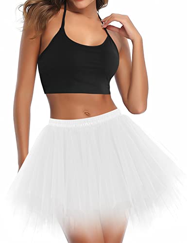 UOTORI Tüllrock Damen Tutu Kurz Petticoat Unterrock Ballet Tanzrock Vintage Tüll Kinder Retro Ballettrock Weiß L von UOTORI