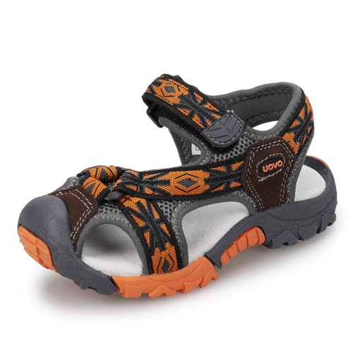 UOVO Jungen Sandalen Anti-Rutsch Sommer Outdoor Schuhe Zehenschutz Atmungsaktiv Lederfutter Dunkelgrau Orange Größe 34 von UOVO