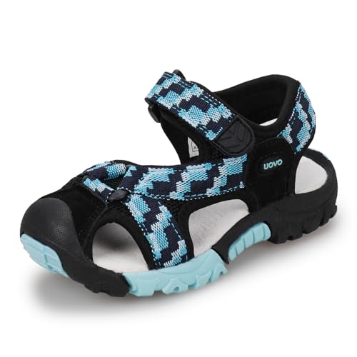 UOVO Jungen Sandalen Anti-Rutsch Sommer Outdoor Schuhe Zehenschutz Atmungsaktiv Lederfutter Schwarz Blau Größe 35 von UOVO