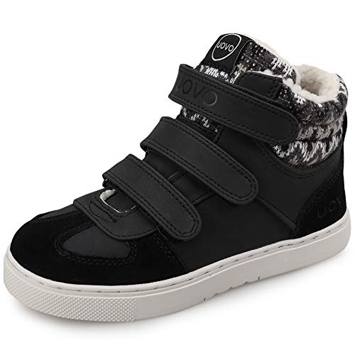 UOVO Winterschuhe Jungen Turnschuhe Unisex-Kinder Warm Gefüttert Sneaker Outdoor Winterstiefel rutschfeste weiche Mid Stiefel Schwarz 31 von UOVO