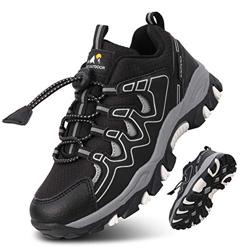 UOVO Turnschuhe Jungen Wasserdicht Wanderschuhe Sneakers Kinder Trekking Schuhe Outdoor Sportschuhe Laufschuhe Schwarz 27 von UOVO