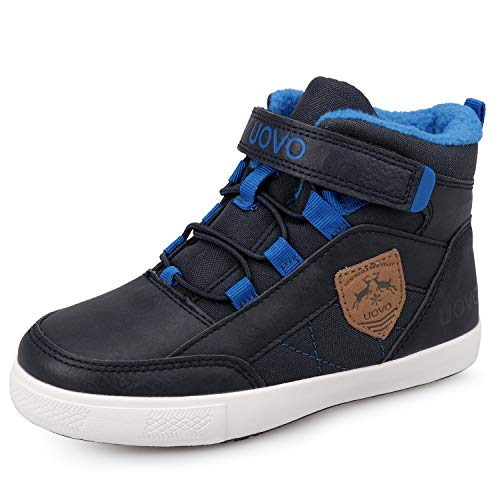 UOVO Winterschuhe Jungen Turnschuhe Unisex-Kinder Warm Gefüttert Sneaker Outdoor Winterstiefel rutschfeste weiche Mid Stiefel Blau Vlies 32 von UOVO