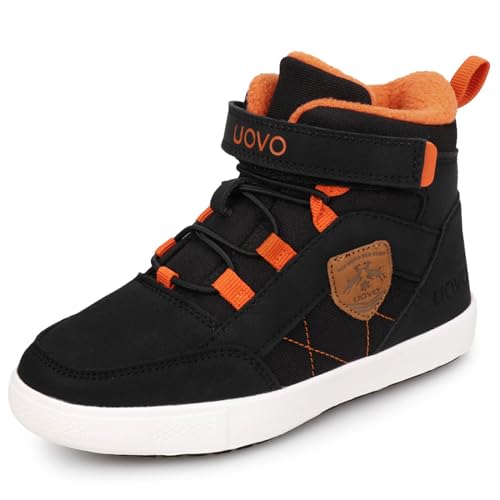 UOVO Winterschuhe Jungen Turnschuhe Unisex-Kinder Warm Gefüttert Sneaker Outdoor Winterstiefel rutschfeste weiche Mid Stiefel Schwarz Orange 28 von UOVO