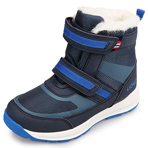 UOVO Winterstiefel Jungen Warme Gefütterte Winterschuhe Mid Schneestiefel Weiche Outdoor Winter Wasserdicht Stiefel Unisex-Kinder Blau Gr.35 EU von UOVO