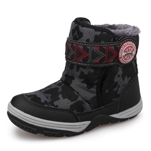 UOVO Winterstiefel Jungen Warme Gefütterte Winterschuhe Mädchen Mid Schneestiefel Weiche Outdoor Winter Wasserdicht Stiefel Unisex-Kinder Schwarz 34 EU von UOVO