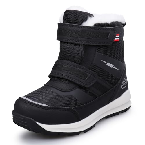 UOVO Winterstiefel Jungen Warme Gefütterte Winterschuhe Mädchen Mid Schneestiefel Weiche Outdoor Winter Wasserdicht Stiefel Unisex-Kinder Schwarz 34 EU von UOVO