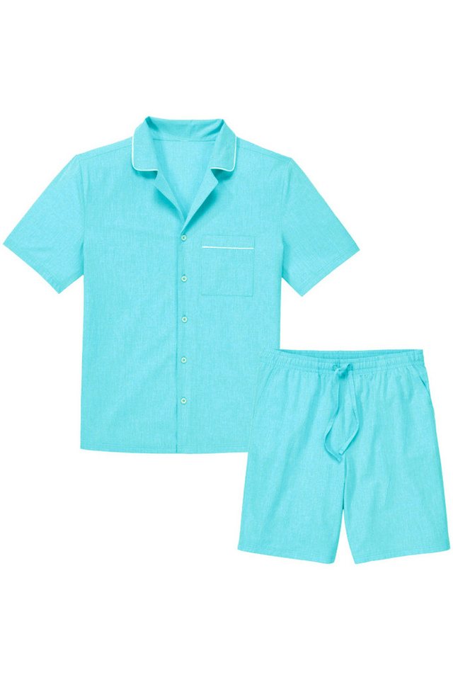 UP2FASHION MEN Pyjama Up2Fashion Herren Pyjama Schlafanzug Oberteil + Schlafhose (2-tlg, Shorty + Oberteil, 2 tlg) hoher Tragekomfort dank 100% Bomwolle von UP2FASHION MEN