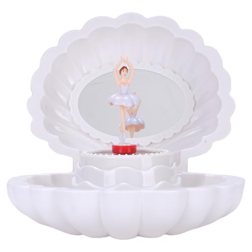 UPALDHOU Musical Juwelry Box für Mädchen mit 8 Melodien Tanzt Mädchen Farbenfrohe Lichter Muscheldesign Aufbewahrungsgeschenk (White) von UPALDHOU