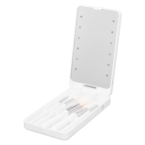 UPALDHOU Reise Make -up -Spiegel mit LED Light & Storage 300mAh Batterieklapper Design für Make up Stirnforming Reisebotten für Frauen (White) von UPALDHOU