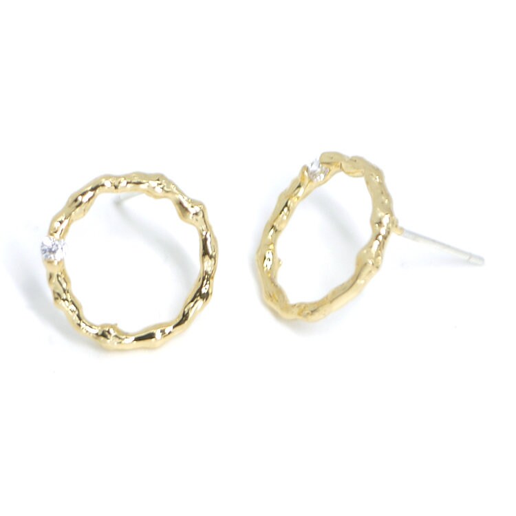 14 Mm Gehämmerte Runde Ohrringe/Schmuckherstellung Vergoldetes Messing 925Er Sterlingsilber-Pfosten 2 Stück Eje600 von UPAmaterial