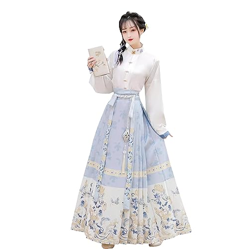 UPCOT Hanfu Hanfu-Kleid Für Damen Chinesischer Stil Pferdegesichtsrock Halloween-Weihnachten Cosplay-Kostüm (Color : Blue, Größe : L) von UPCOT
