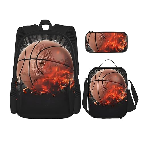 3D-Basketball-Rucksack, große Kapazität, Lunch-Tasche, Stifttasche, 3-teiliges Set für Büro, Reisen, Camping, Unisex, Schwarz , Einheitsgröße von UPIKIT