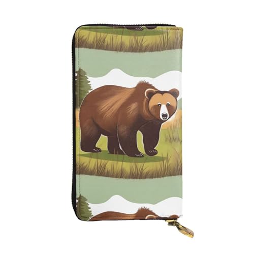 Brown Bear Walking Unisex Leder Reißverschluss Geldbörse Kosmetiktasche für Party Reise Urlaub Geschenke, Schwarz , Einheitsgröße von UPIKIT