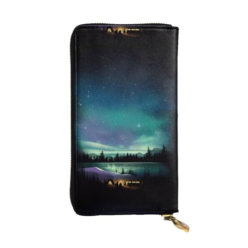 Celestial Night Sky Unisex Leder Reißverschluss Geldbörse Kosmetiktasche für Party Reise Urlaub Geschenke, Schwarz , Einheitsgröße von UPIKIT