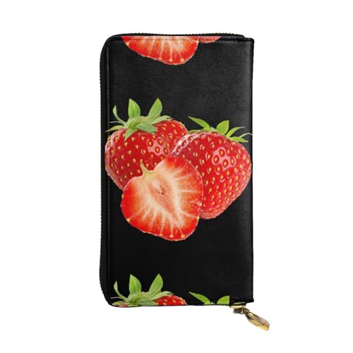 Fresh Strawberry Unisex-Geldbörse aus Leder mit Reißverschluss, Kosmetiktasche für Party, Reisen, Urlaub, Geschenke, Schwarz , Einheitsgröße von UPIKIT