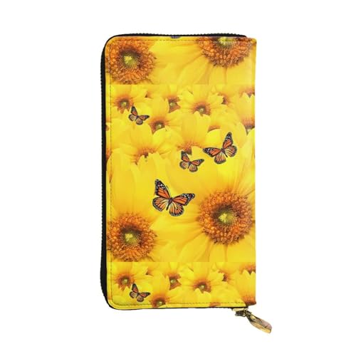 Gelbe Blumen Schmetterlinge Unisex Leder Reißverschluss Geldbörse Kosmetiktasche für Party Reise Urlaub Geschenke, Schwarz , Einheitsgröße von UPIKIT