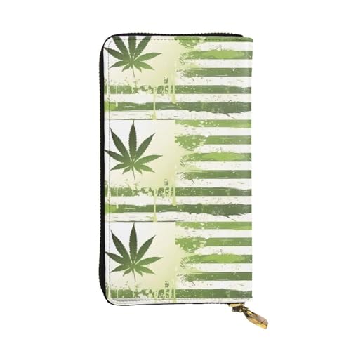 Grass Pot Leaf Unisex Leder Reißverschluss Geldbörse Kosmetiktasche für Party Reise Urlaub Geschenke, Schwarz , Einheitsgröße von UPIKIT