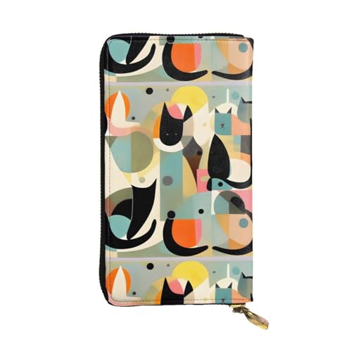 Mid-Century Moderne Kunst Katze Unisex Leder Reißverschluss Geldbörse Kosmetiktasche für Party Reise Urlaub Geschenke, Schwarz , Einheitsgröße von UPIKIT