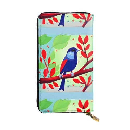 Red Leaf Bird Unisex-Geldbörse aus Leder mit Reißverschluss, Kosmetiktasche für Party, Reisen, Urlaub, Geschenke, Schwarz , Einheitsgröße von UPIKIT