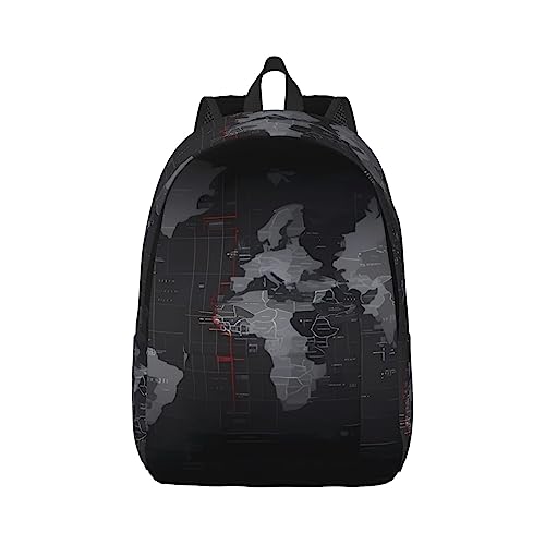 Schwarze Weltkarte Canvas Große Kapazität Seesack mit verstellbaren Schultergurten für Schule Outdoor Sport, Schwarz , M von UPIKIT