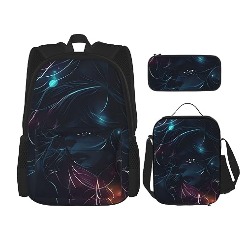 The Girl in The Dream Rucksack mit großem Fassungsvermögen, Lunch-Tasche, Stifttasche, 3-teiliges Set für Büro, Reisen, Camping, Unisex, Schwarz , Einheitsgröße von UPIKIT