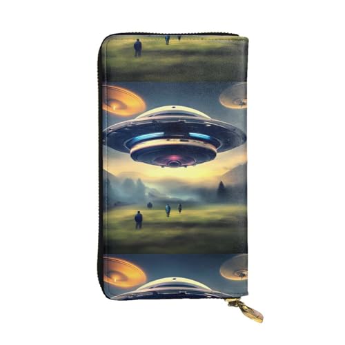 UFO Landing Unisex Leder Reißverschluss Geldbörse Kosmetiktasche für Party Reise Urlaub Geschenke, Schwarz , Einheitsgröße von UPIKIT