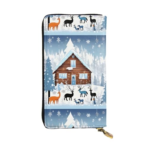 Winter Rehkitz Unisex Leder Reißverschluss Geldbörse Kosmetiktasche für Party Reise Urlaub Geschenke, Schwarz , Einheitsgröße von UPIKIT