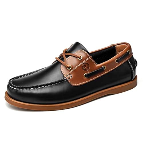 UPIShi Herren Leder Bootsschuh Casual Handgenäht Mokassin Zehen Komfort Loafer, schwarz, 43 EU von UPIShi