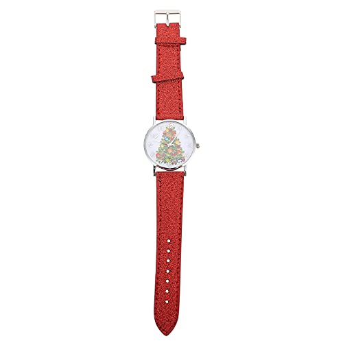 UPKOCH Damen Armbanduhr Weihnachtsbaum Quarzuhr Rotes Lederarmband Frauen Uhr für Alltag und von UPKOCH