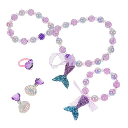 UPKOCH Meerjungfrau Stil Halskette Für Mädchen Mit Perlen Armband Ring Ohrringe Party Favor Kinderschmuckset Cartoon-design Kleine Mädchen Geburtstagsgeschenk von UPKOCH