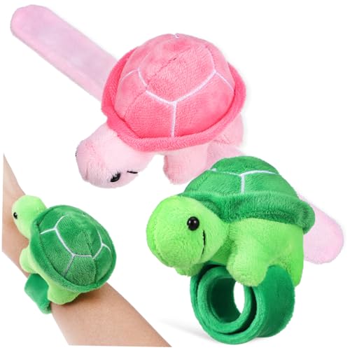UPKOCH 2stücke Tier Slap Armbänder Plüsch-armbänder Grün Und Rosa Kuscheltier-cartoon-handgelenkband Für Partygeschenke Und Spielzeug von UPKOCH