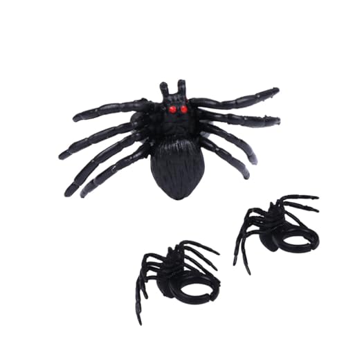 UPKOCH 20 Stück Halloween Spinnen Ringe aus Kunststoff Offene Verstellbare Finger Ringe mit Leuchtenden Schwarzen Spinnen Gruselige Party Deko für Erwachsene von UPKOCH
