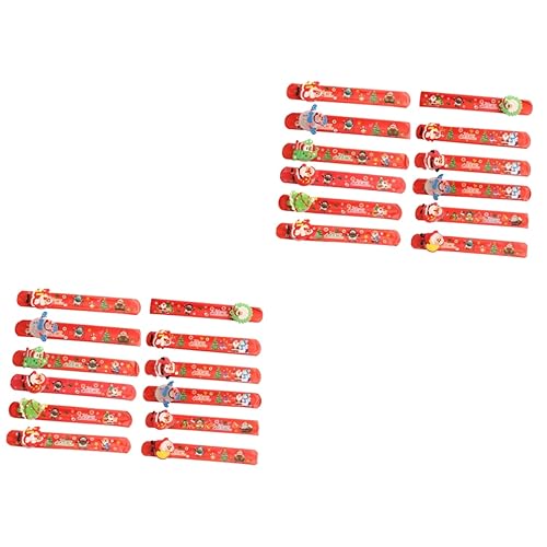 UPKOCH 24 Stk Weihnachtsring Armreifen Für Kinder Kinder-handgelenkleine Weihnachtsschnapparmband Santa-slap-armband Weihnachtsgeschenke Kinderarmband Pat-ring Plastik Rot Weihnachten von UPKOCH