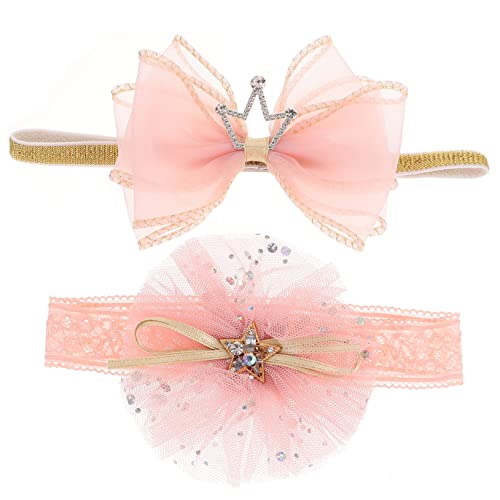 UPKOCH 2st Krone Haarschmuck Stirnband Säuglingskronen-stirnband Haarbänder Für Babys Haarschmuck Für Kleinkinder -stirnband Kleinkind-tiara Blütenkopf Krawatte Mädchen Rosa Polyester von UPKOCH