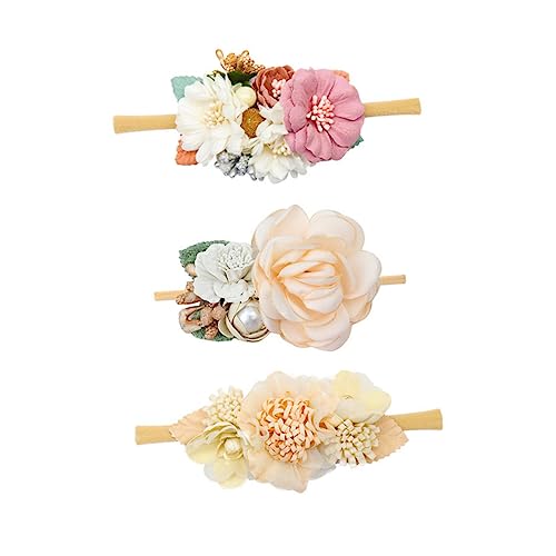 UPKOCH 3st Stirnband Für Kinder Mädchen Stirnband Neugeborenes Haarband Mit Blumenmuster -blumen-haarband Neugeboren Elastische Haargummis Schal Seide Wenig Frisch Kleinkind von UPKOCH