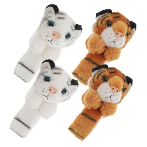 UPKOCH 4 Stck Teiliges Kuscheltier Slap Armband mit Weißem und Gelbem Tiger Weiche Plüsch Schnapparmbänder für Sichere Leichte Spielzeugarmbänder als Partygeschenk von UPKOCH