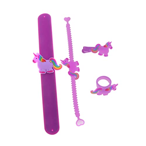 UPKOCH 4 Stück Einhorn Schlagarmbänder Einhorngeschenke für Mädchen Haarspangen für Mädchen Haarnadel Ringe Cartoon-Klappring Kinderklatschring Karikatur Armband Papa-Kreis Violett von UPKOCH