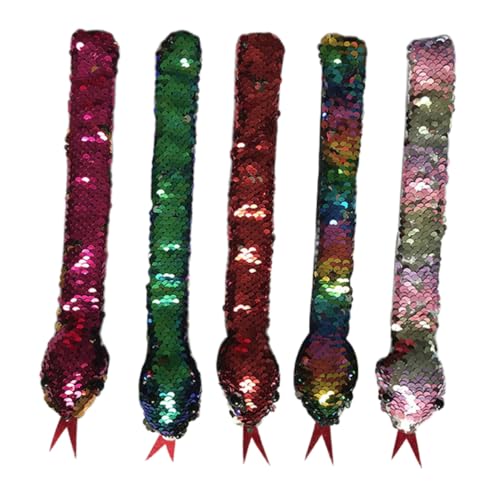 UPKOCH 5 Stück Slap Armbänder Schlangen Design mit Pailletten Robustes Festival Leichte Bequeme Kunstlederbänder Zufälligen Farben für Jungen und Mädchen Zufällige Farbe von UPKOCH