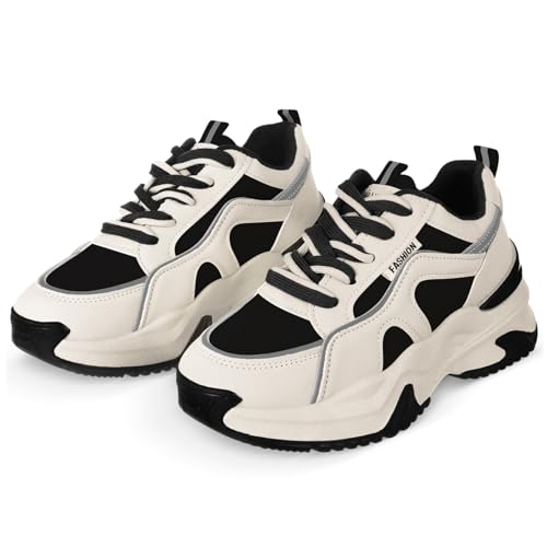 UPKOCH Damen Ledersneaker Schwarz Atmungsaktive Sportschuhe für Fitness Tennis und Alltag Modische Turnschuhe mit Strapazierfähigem Material und Bequemer Passform von UPKOCH