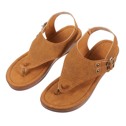 UPKOCH Damen Sandalen Flach Sommer PU Rutschfest Leicht Atmungsaktiv Offene Zehen Beach Schuhe für Frauen und Mädchen Hellbraun von UPKOCH