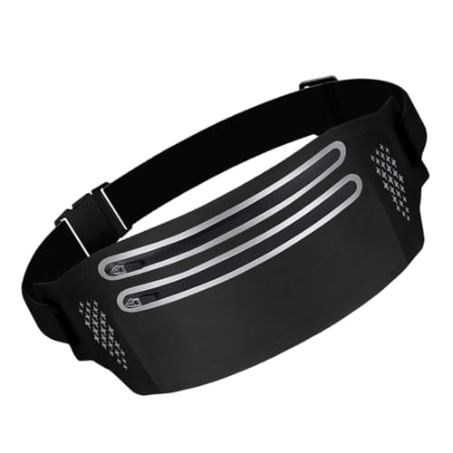 UPKOCH Dünne Bauchtasche mit Doppelreißverschluss Verstellbarem Gurt und Kopfhörerloch wasserdichte Handytasche für Damen Outdoor Sport Running Praktische Hüfttasche Schwarz von UPKOCH