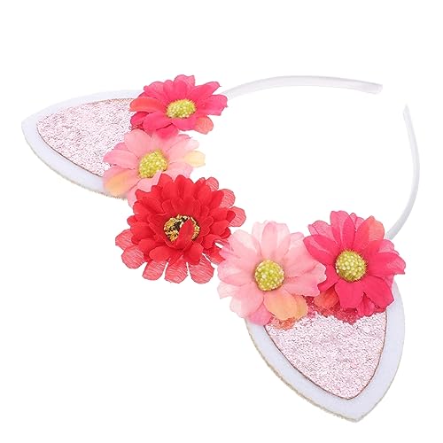 UPKOCH Haarreif mit Katzenohren und Künstlichen Blumen Niedliches Stirnband für Halloween Party Fotoshooting Geeignet für Haartypen Modisches Katzenohren Haarband für Mädchen von UPKOCH