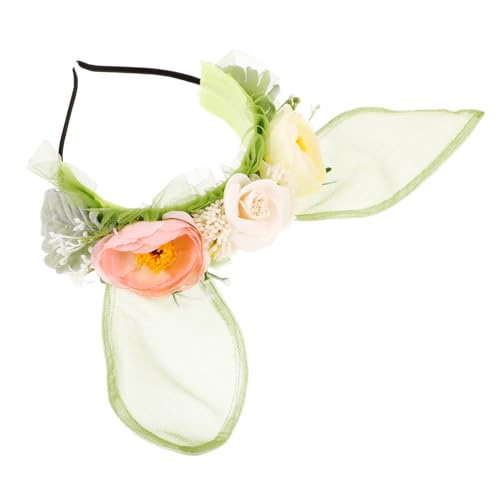 UPKOCH Hasenohren Haarreif Grün mit Blumen Cosplay Kopfschmuck und Teens Osterhasen Stirnband Waldthema Süßer Kaninchen Ohr Haarreif Party Fotoaccessoire von UPKOCH