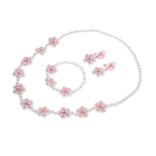 UPKOCH Perlenblumenschmuck Perlenohrringe Kleine Mädchenschmuck Mädchenschmuck Damenarmbänder Blumenkettenhalsketten Ohrringe Kinderohrringe Hawaiianische Blumenhalskette Kunststoff Rosa von UPKOCH