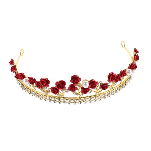 UPKOCH Rote Rosen Hochzeit Krone aus Robustem Legierungs Material mit Funkelnden Strasssteinen Leichter Braut Tiara Haarschmuck für Hochzeiten Partys und Romantische Anlässe von UPKOCH