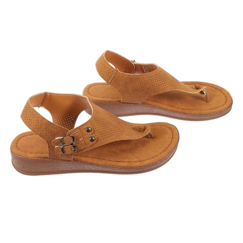 UPKOCH Sommerliche Damen Sandalen mit Flachem Absatz Atmungsaktive PU Strandslipper Modische Zehentrenner für Strand Outdoor und Alltag Leicht Langlebig Hellbraun von UPKOCH