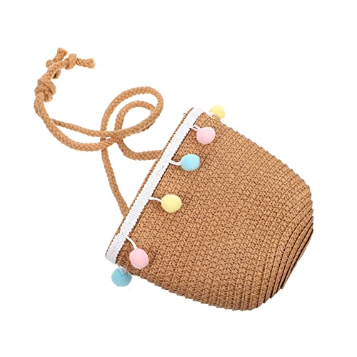 UPKOCH Strohtasche mit Bunten Bällen Leichte Sommer Strandtasche für Mädchen Langlebig und Waschbar Praktische Kleine Umhängetasche für Ausflüge und Partys Khakifarbene Basttasche von UPKOCH